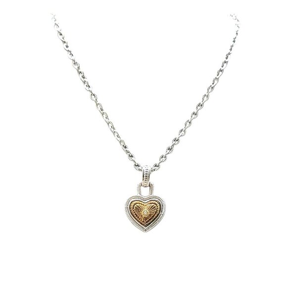 Camellia Necklace Etched Diamond Yellow Gold Rhodium-plated Silver Tone 18" - Picture 3 of 11